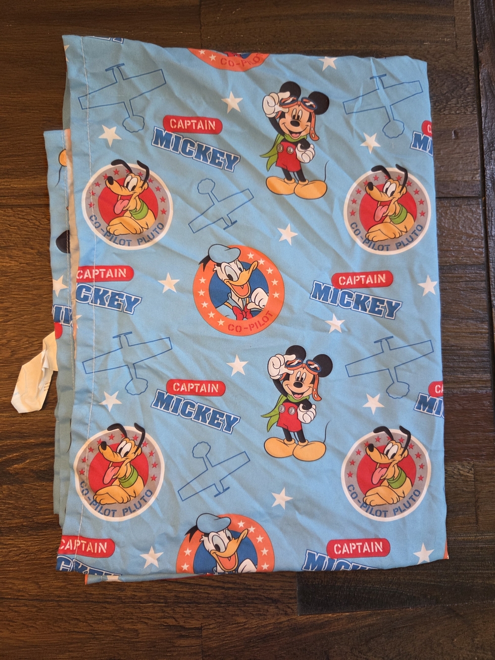 Disney Captain Mickey Mouse Co-pilot Air Plane Crib baby flat sheet linen.